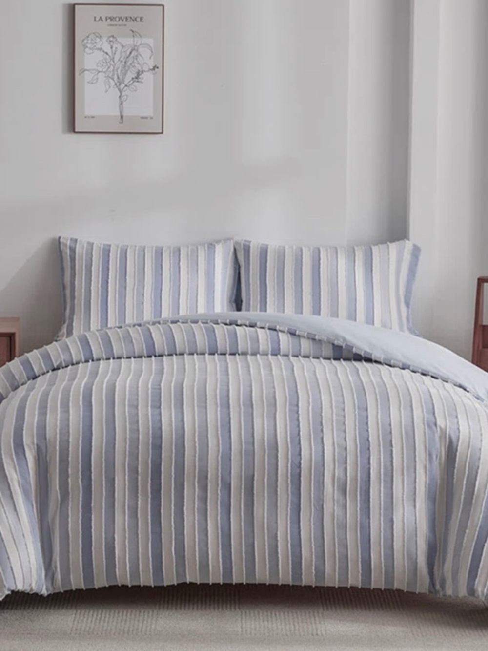 NIP Queen Duvet Cover Set Blue Gray White